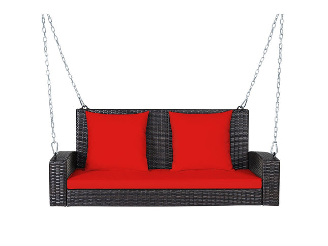 2-Person Patio Rattan Porch Swing with Cushions