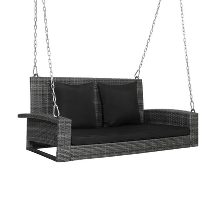 2-Person PE Wicker Patio Hanging Porch Swing Bench Chair Cushion 800 lb