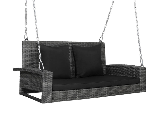 2-Person PE Wicker Patio Hanging Porch Swing Bench Chair Cushion 800 lb