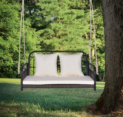 880 lb Wicker Hanging Porch Swing with Cushions-White