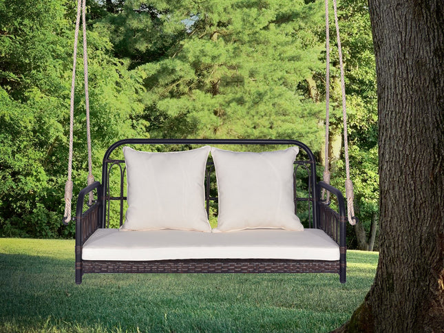 880 lb Wicker Hanging Porch Swing with Cushions-White