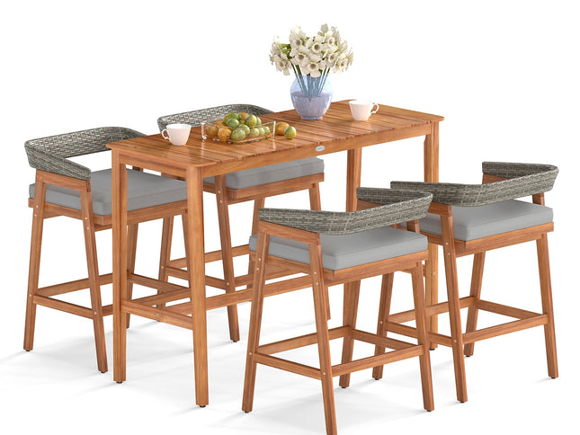 3-Piece Patio Counter Height Bar Set with 2 Cushioned Barstools