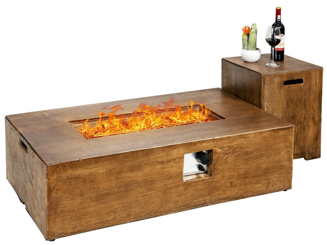 2-Piece Outdoor Propane Fire Pit Table Set, 50,000 BTU with Lava Rocks & Cover