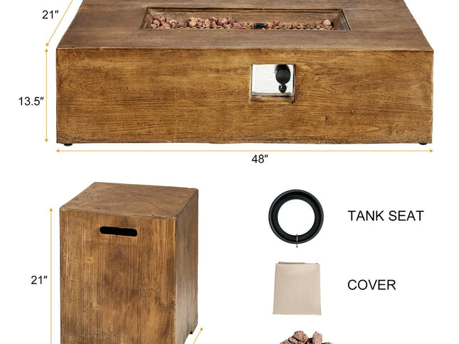 2-Piece Outdoor Propane Fire Pit Table Set, 50,000 BTU with Lava Rocks & Cover