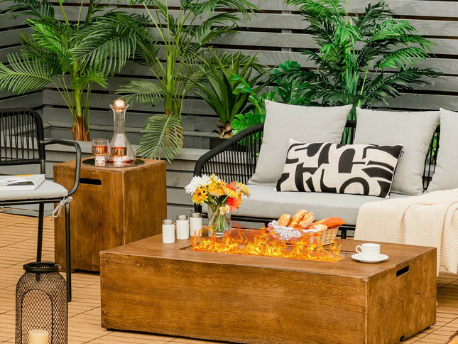 2-Piece Outdoor Propane Fire Pit Table Set, 50,000 BTU with Lava Rocks & Cover