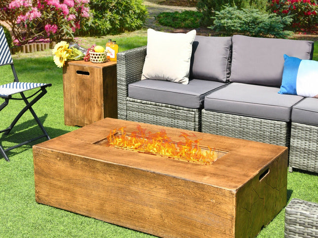 2-Piece Outdoor Propane Fire Pit Table Set, 50,000 BTU with Lava Rocks & Cover