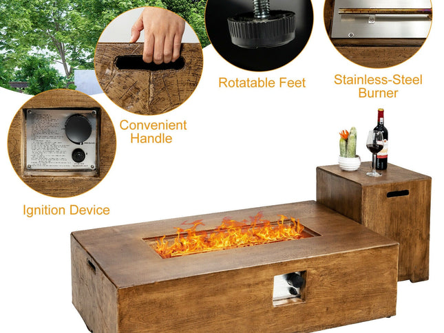 2-Piece Outdoor Propane Fire Pit Table Set, 50,000 BTU with Lava Rocks & Cover