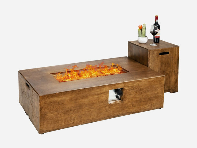 2-Piece Outdoor Propane Fire Pit Table Set, 50,000 BTU with Lava Rocks & Cover