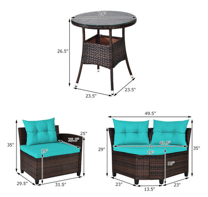 4-Piece Outdoor Cushioned Rattan Patio Furniture Set — Turquoise