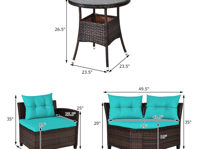 4-Piece Outdoor Cushioned Rattan Patio Furniture Set — Turquoise