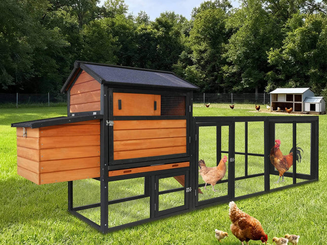 Large 114-Inch Outdoor Wooden Chicken Coop With Run And Nesting Box (SAK83516)