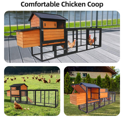 Large 114-Inch Outdoor Wooden Chicken Coop With Run And Nesting Box (SAK83516)