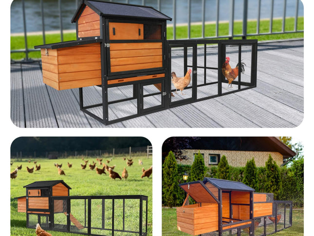 Large 114-Inch Outdoor Wooden Chicken Coop With Run And Nesting Box (SAK83516)