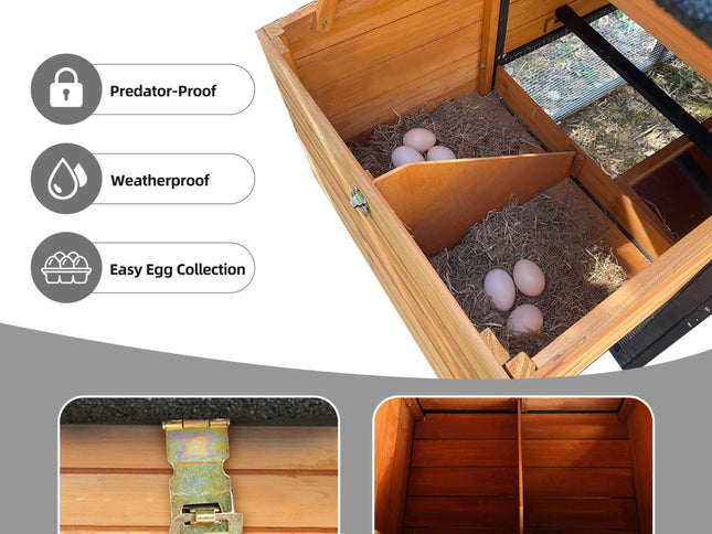 Large 114-Inch Outdoor Wooden Chicken Coop With Run And Nesting Box (SAK83516)