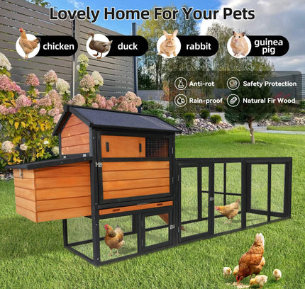 Large 114-Inch Outdoor Wooden Chicken Coop With Run And Nesting Box (SAK83516)