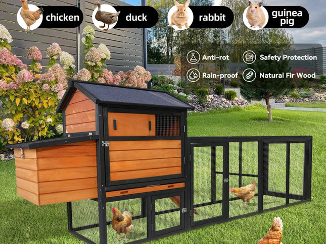 Large 114-Inch Outdoor Wooden Chicken Coop With Run And Nesting Box (SAK83516)