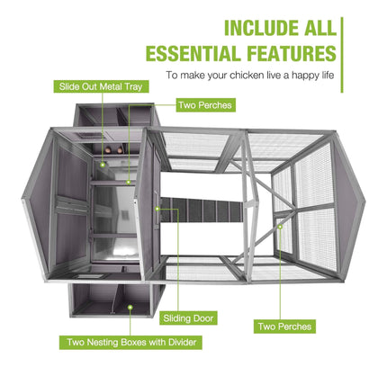 Large 76-Inch Outdoor Chicken Hen House With Sleeping Area And Run [6-10 Chickens] (SAK56431)