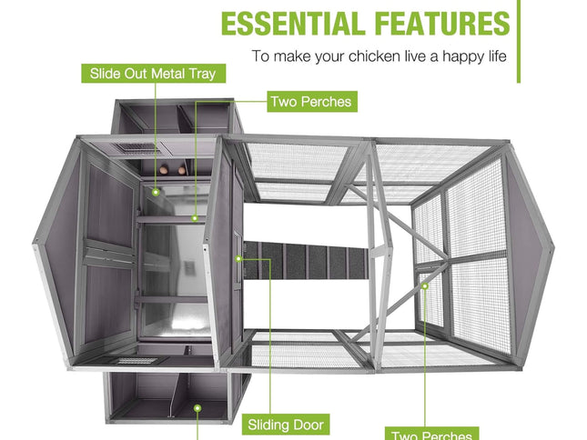 Large 76-Inch Outdoor Chicken Hen House With Sleeping Area And Run [6-10 Chickens] (SAK56431)