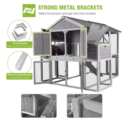Large 76-Inch Outdoor Chicken Hen House With Sleeping Area And Run [6-10 Chickens] (SAK56431)