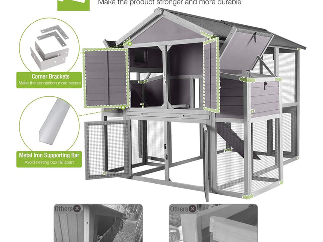 Large 76-Inch Outdoor Chicken Hen House With Sleeping Area And Run [6-10 Chickens] (SAK56431)