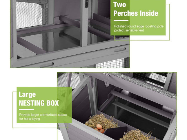 Large 76-Inch Outdoor Chicken Hen House With Sleeping Area And Run [6-10 Chickens] (SAK56431)