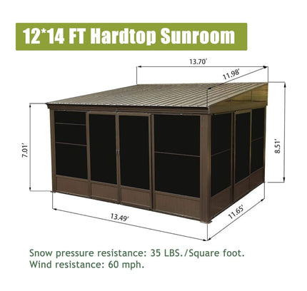 12X14FT Alora Haven Large Outdoor All-Season Wall-Mounted Sunroom With Galvanized Steel Roof & Moveable PVC Screen (SAK46475)
