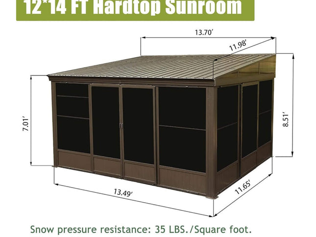 12X14FT Alora Haven Large Outdoor All-Season Wall-Mounted Sunroom With Galvanized Steel Roof & Moveable PVC Screen (SAK46475)