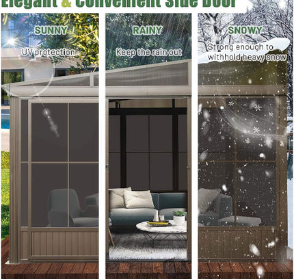12X14FT Alora Haven Large Outdoor All-Season Wall-Mounted Sunroom With Galvanized Steel Roof & Moveable PVC Screen (SAK46475)