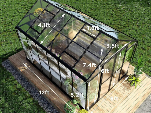 [08X12FT] Large Premium Outdoor Aluminum Polycarbonate Greenhouse With Double Swing Doors (SAK92641)