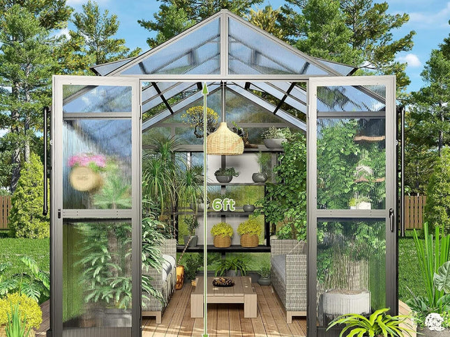 [08X12FT] Large Premium Outdoor Aluminum Polycarbonate Greenhouse With Double Swing Doors (SAK92641)