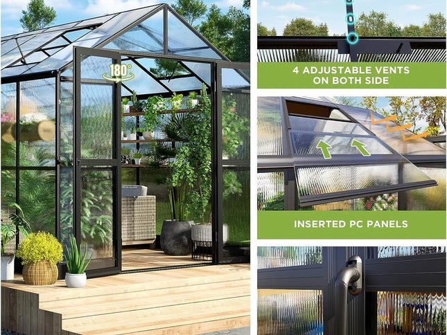 [08X12FT] Large Premium Outdoor Aluminum Polycarbonate Greenhouse With Double Swing Doors (SAK92641)