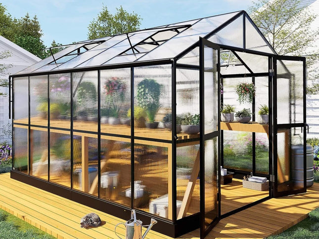 [08X12FT] Large Premium Outdoor Aluminum Polycarbonate Greenhouse With Double Swing Doors (SAK92641)