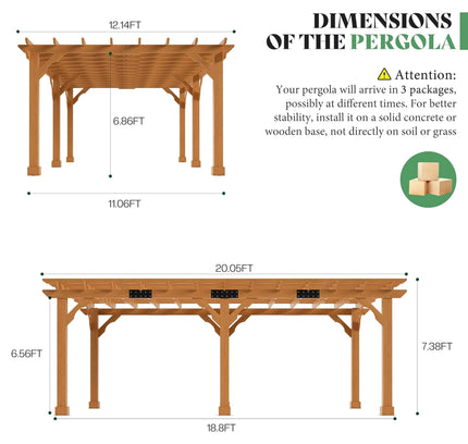 Alora Large Outdoor Cedar Wood Pergola Kit With Slatted Roof
