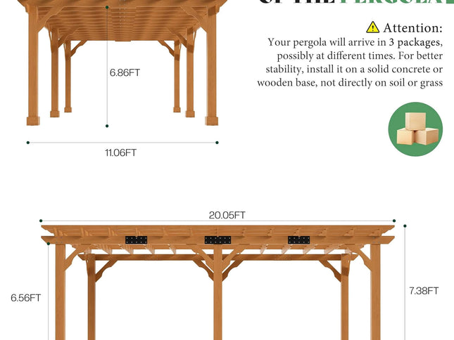 Alora Large Outdoor Cedar Wood Pergola Kit With Slatted Roof