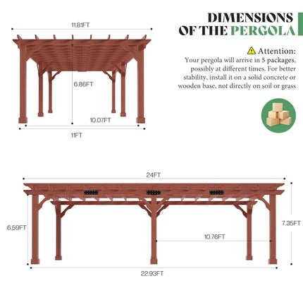 Alora Large Outdoor Cedar Wood Pergola Kit With Slatted Roof