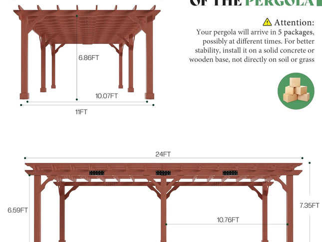 Alora Large Outdoor Cedar Wood Pergola Kit With Slatted Roof