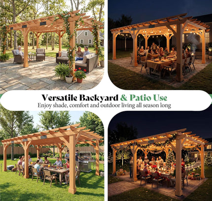 Alora Large Outdoor Cedar Wood Pergola Kit With Slatted Roof