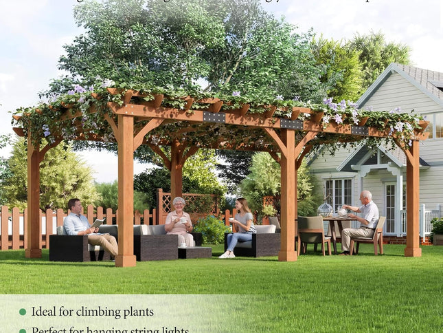 Alora Large Outdoor Cedar Wood Pergola Kit With Slatted Roof