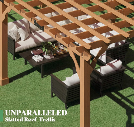 Alora Large Outdoor Cedar Wood Pergola Kit With Slatted Roof