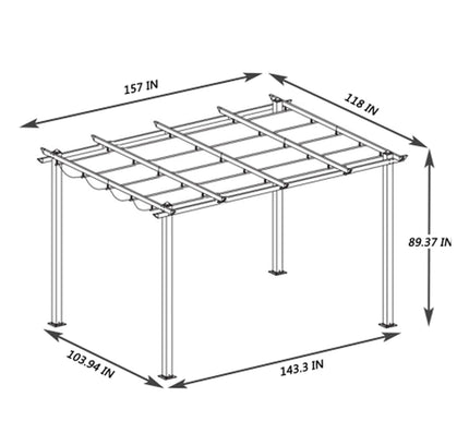 10X13FT Alora Large Outdoor Patio Pergola With Canopy & Retractable Sun Shades, Beige (SAK51842)