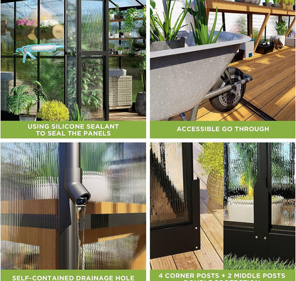 [08X12FT] Large Premium Outdoor Aluminum Polycarbonate Greenhouse With Double Swing Doors