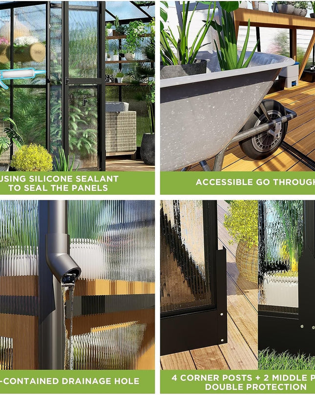 [08X12FT] Large Premium Outdoor Aluminum Polycarbonate Greenhouse With Double Swing Doors