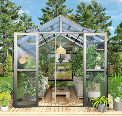 [08X12FT] Large Premium Outdoor Aluminum Polycarbonate Greenhouse With Double Swing Doors