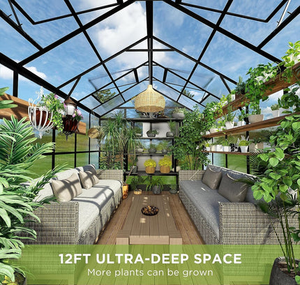 [08X12FT] Large Premium Outdoor Aluminum Polycarbonate Greenhouse With Double Swing Doors