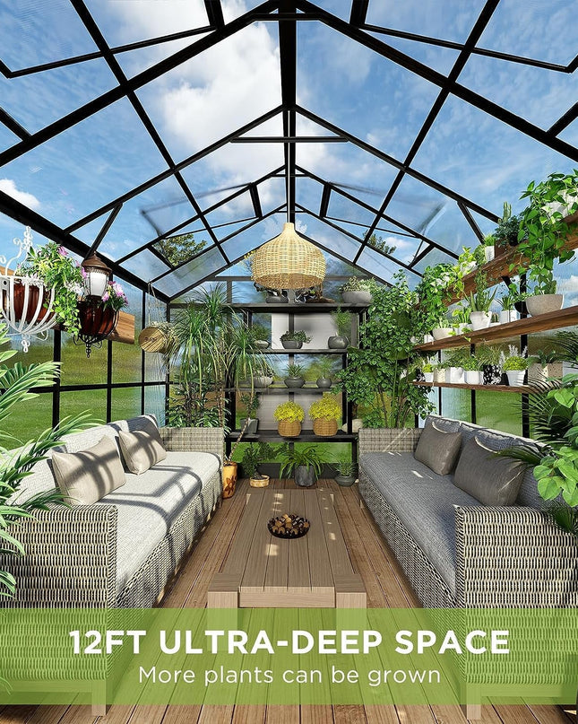 [08X12FT] Large Premium Outdoor Aluminum Polycarbonate Greenhouse With Double Swing Doors