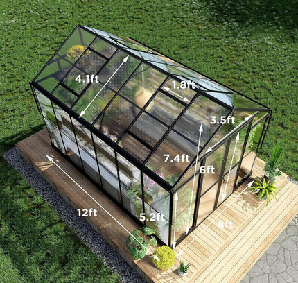 [08X12FT] Large Premium Outdoor Aluminum Polycarbonate Greenhouse With Double Swing Doors