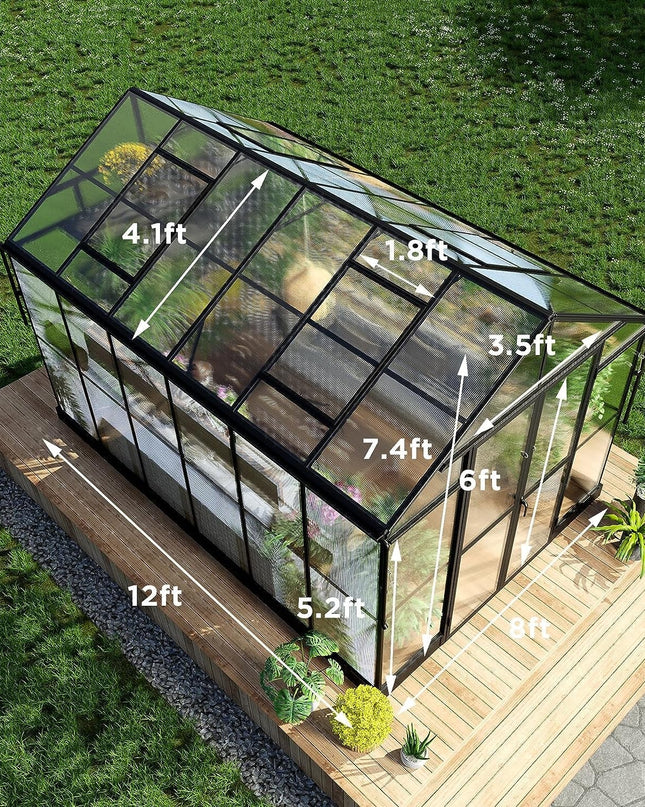[08X12FT] Large Premium Outdoor Aluminum Polycarbonate Greenhouse With Double Swing Doors