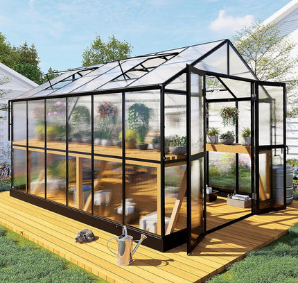 [08X12FT] Large Premium Outdoor Aluminum Polycarbonate Greenhouse With Double Swing Doors