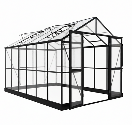 8x12FT Aluminum Polycarbonate Walk-In Greenhouse, Double Swing Doors