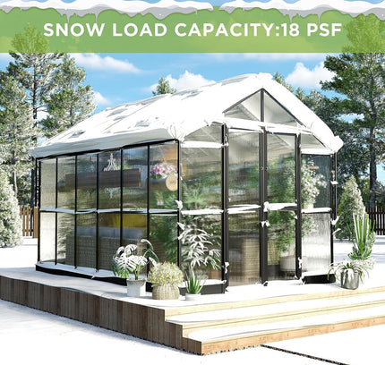 [08X12FT] Large Premium Outdoor Aluminum Polycarbonate Greenhouse With Double Swing Doors